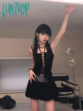 Lunivop Y2K Black Halter Tops Women Streetwear Sexy Hollow Out Pink Crop Top Aesthetic Sleeveless
